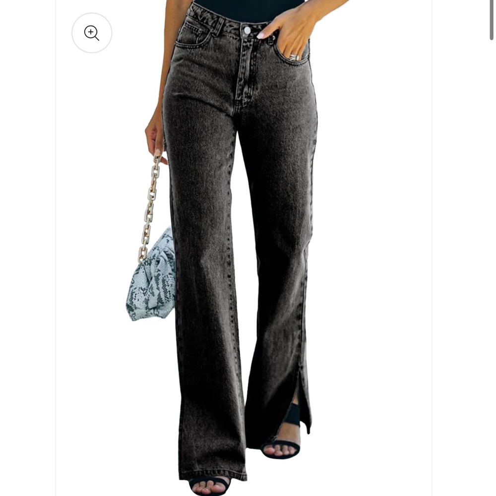 Anna-Kaci Fashion High Waist Split Jeans Wide Leg Denim Pants with Pockets